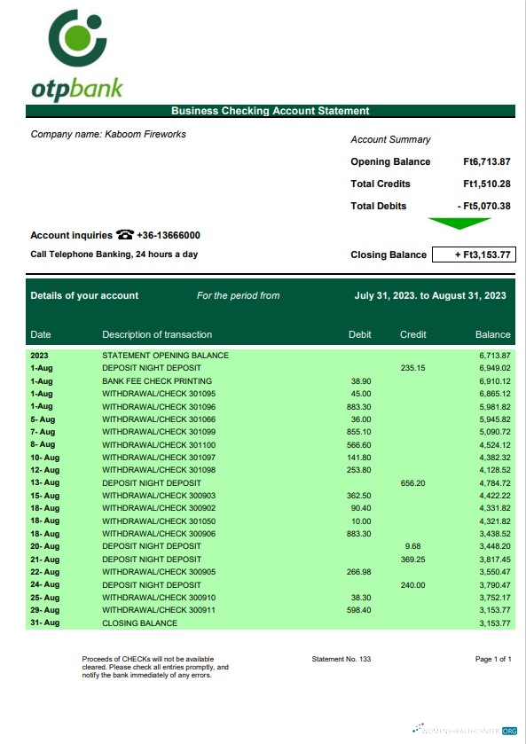 Download OTP Bank firm statement Word and PDF template Photoshop template